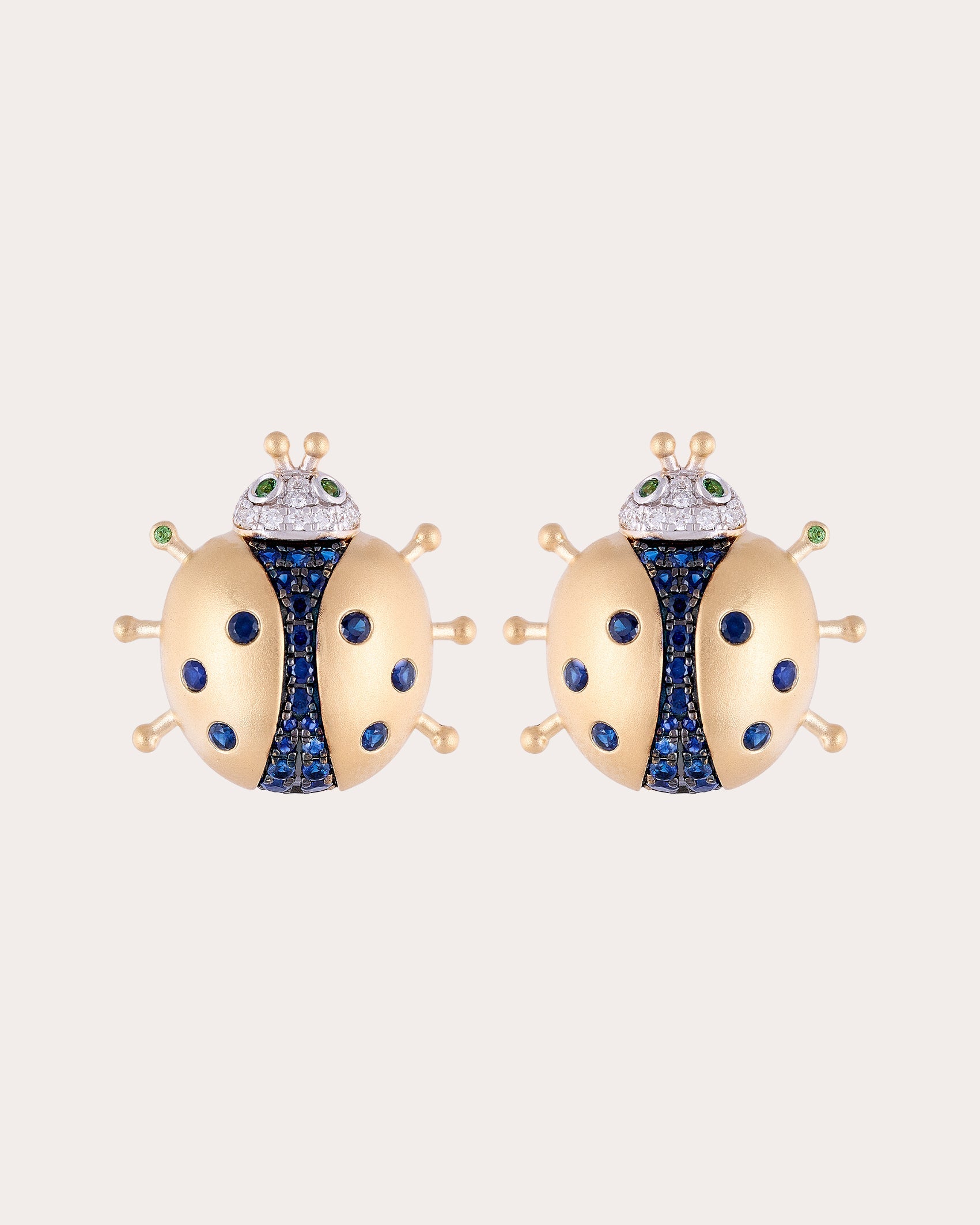 Sapphire Vegetal Fauna Ladybug Stud Earrings