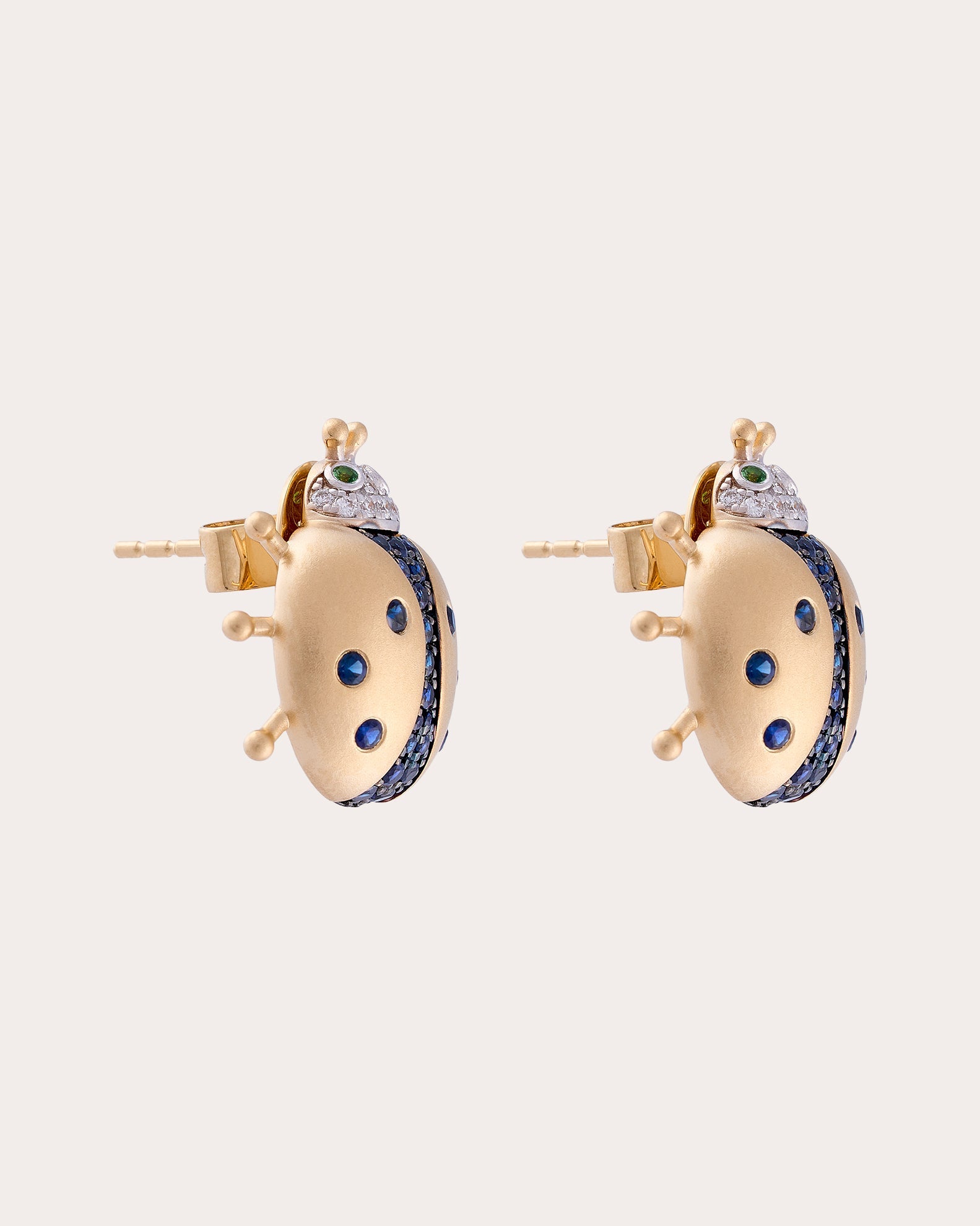 Sapphire Vegetal Fauna Ladybug Stud Earrings