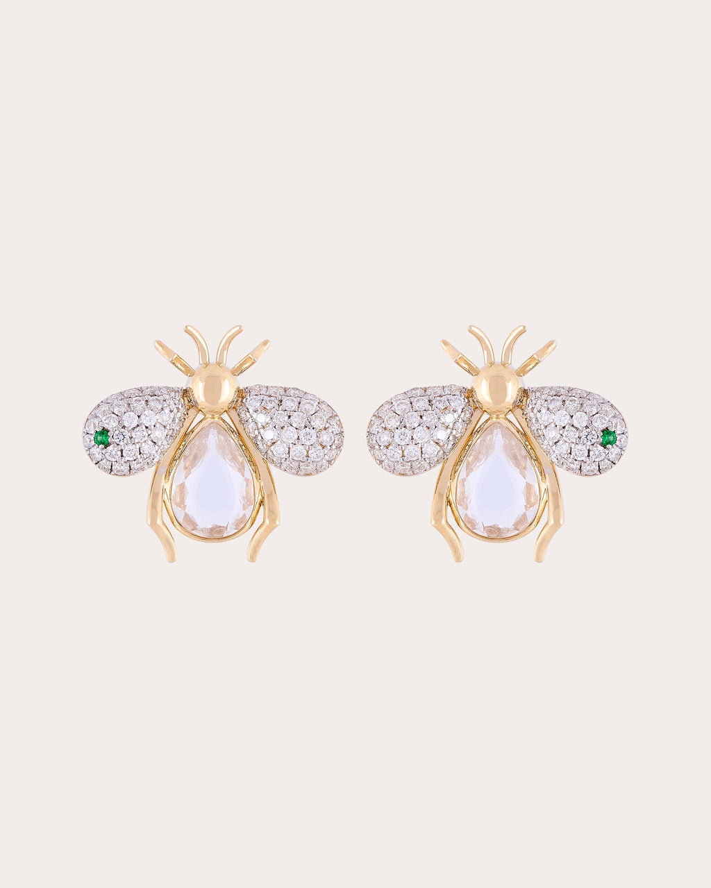 Crystal Quartz & Diamond Abeja Real Stud Earrings
