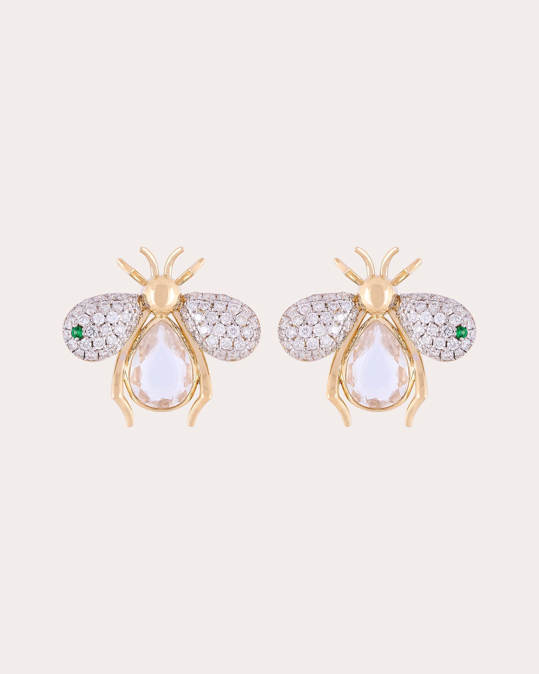 Crystal Quartz & Diamond Abeja Real Stud Earrings