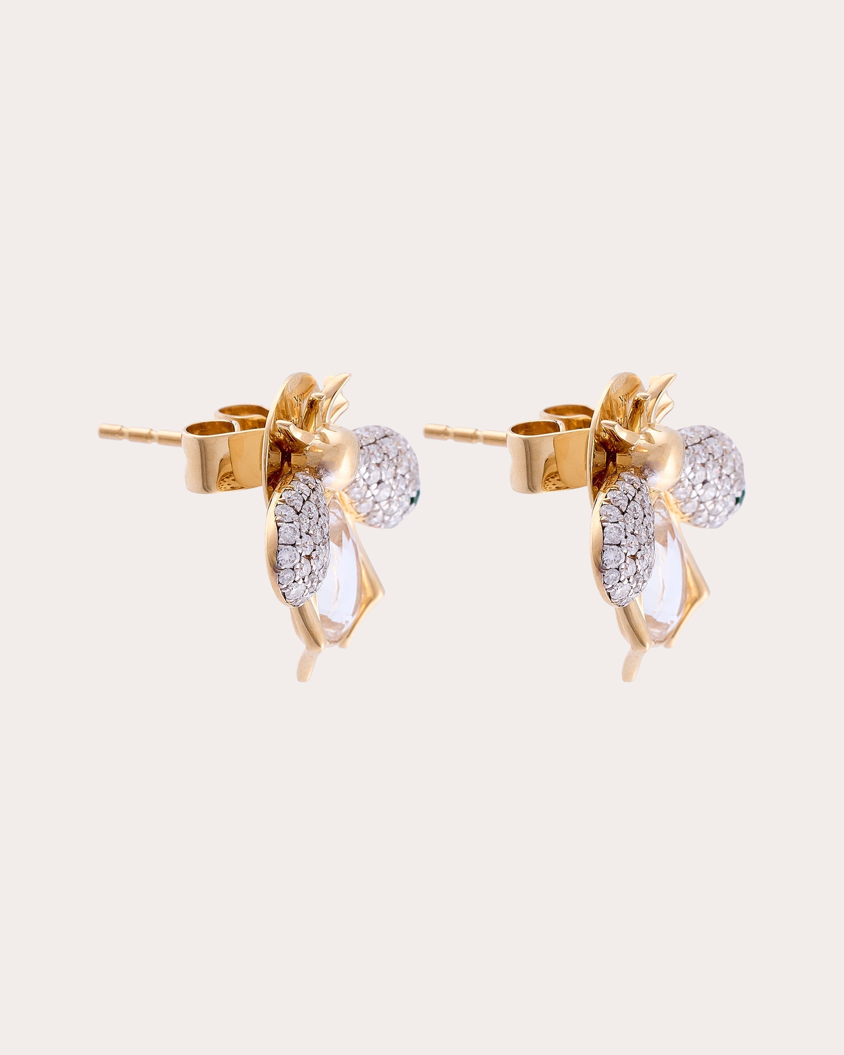Crystal Quartz & Diamond Abeja Real Stud Earrings