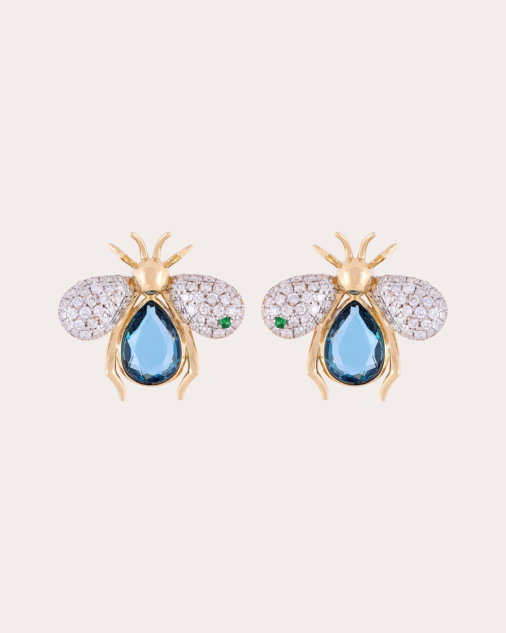Blue Topaz & Diamond Abeja Real Stud Earrings