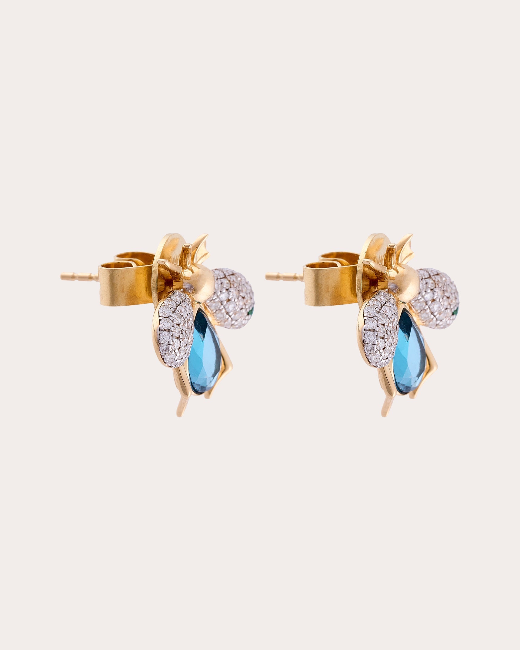 Blue Topaz & Diamond Abeja Real Stud Earrings