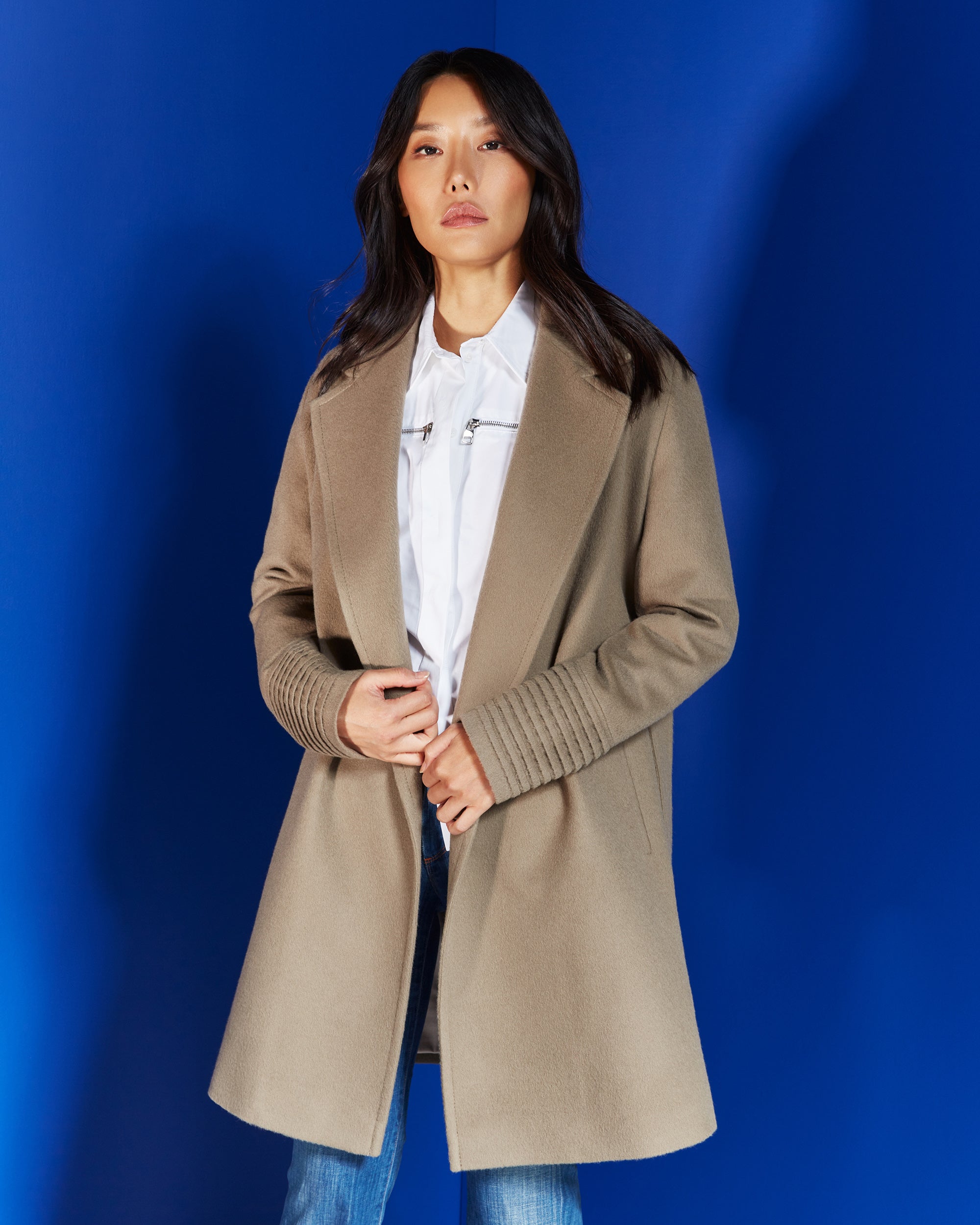 Notched-Collar Midi Wrap Coat