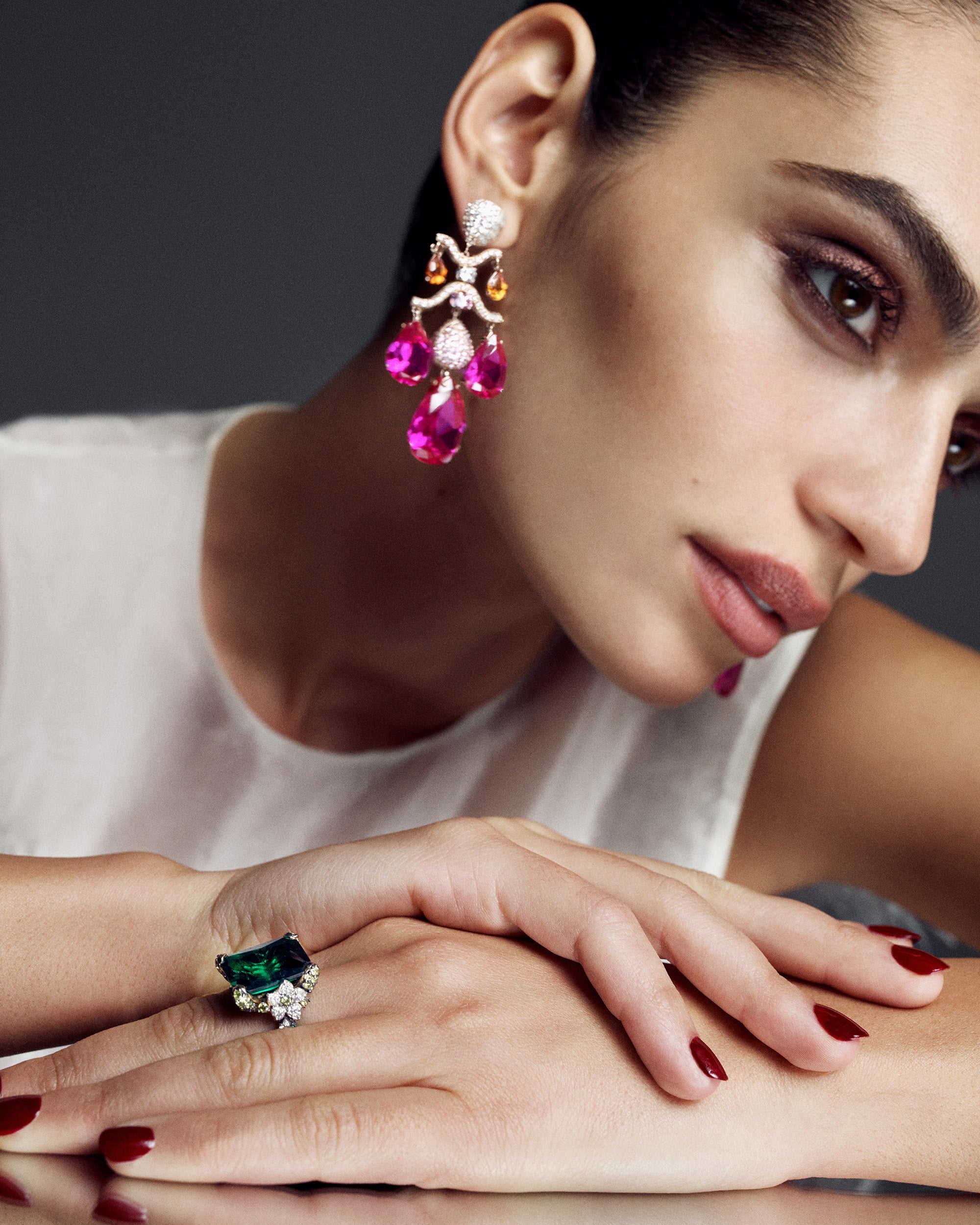 Fuchsia Sapphire Chandelier Drop Earrings