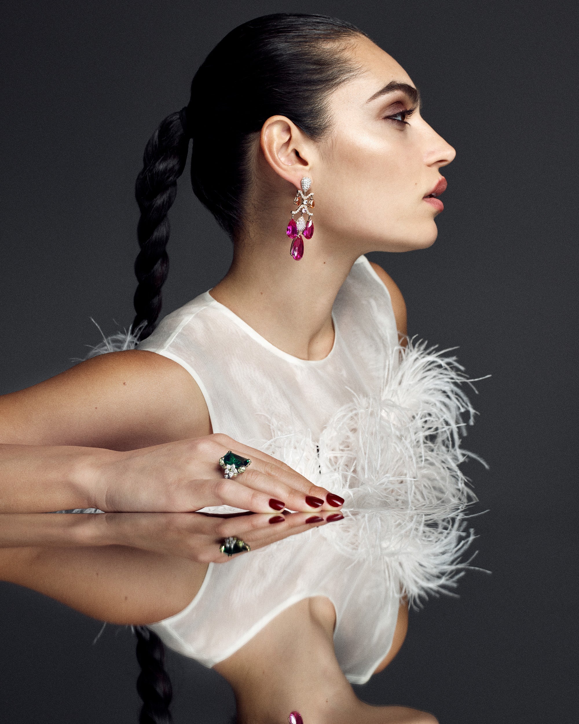 Fuchsia Sapphire Chandelier Drop Earrings