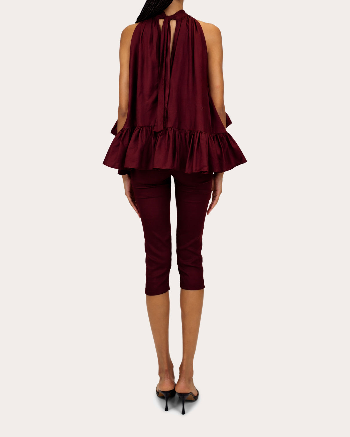 Plath Poplin Asymmetric Ruffle Halter Top