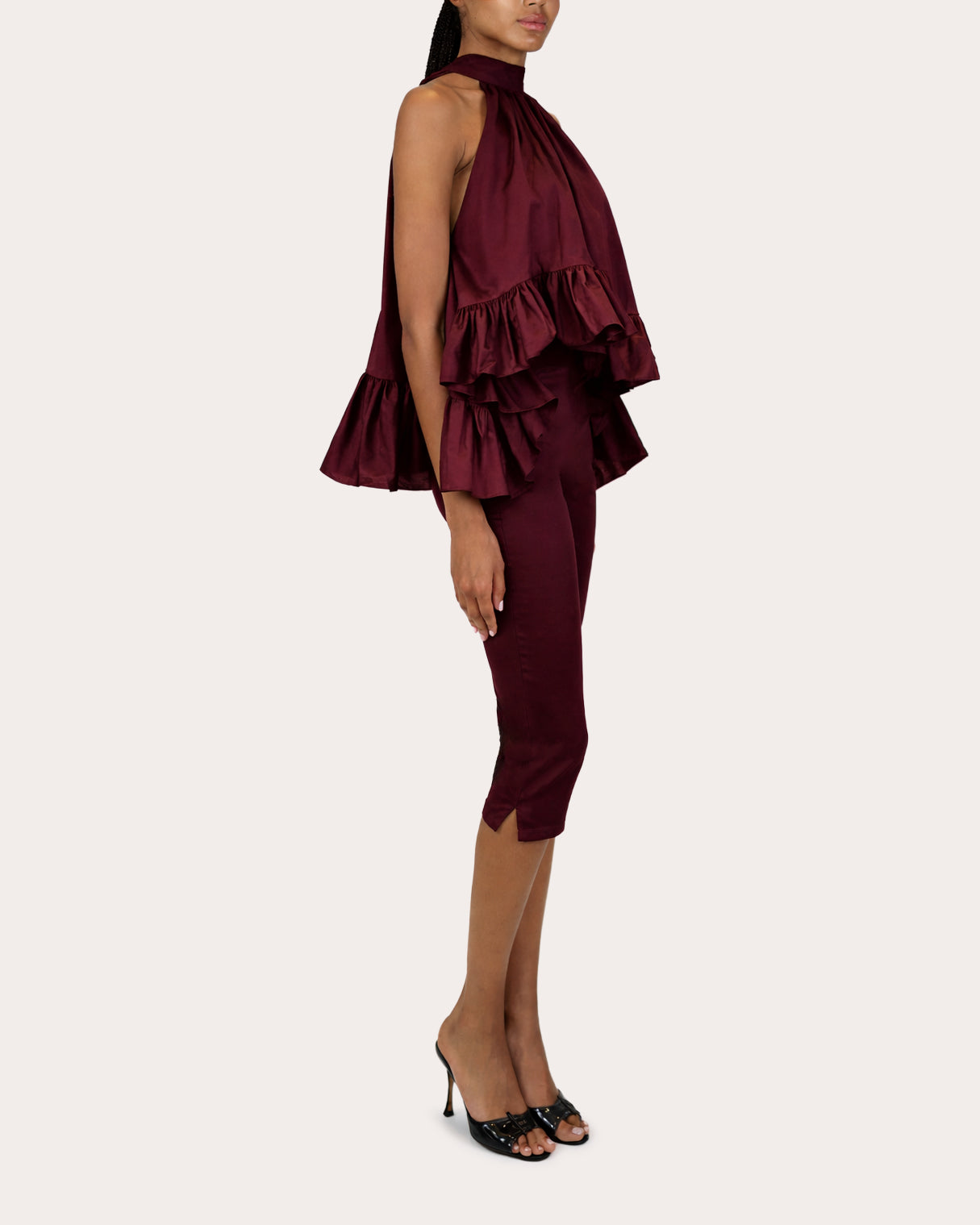 Plath Poplin Asymmetric Ruffle Halter Top