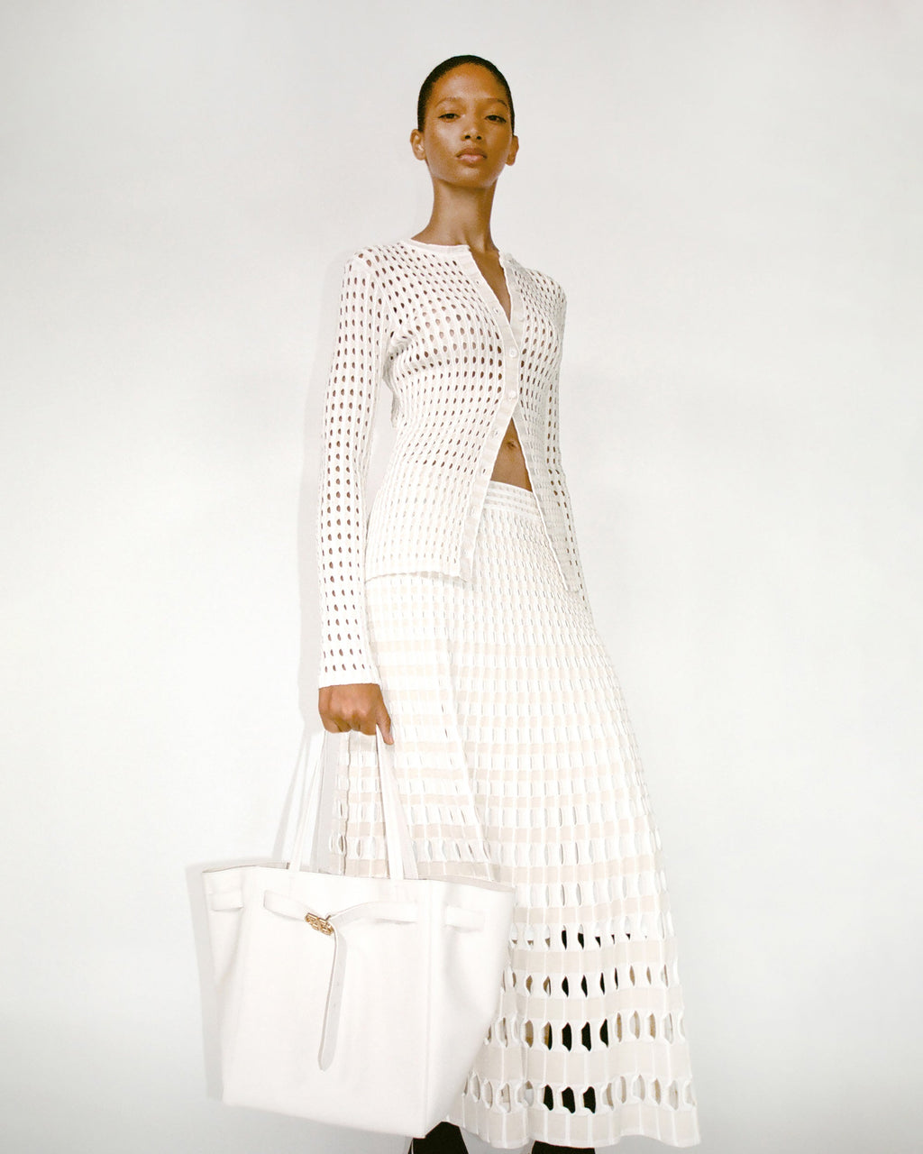 Larken Gingham Laser-Cut Midi Skirt