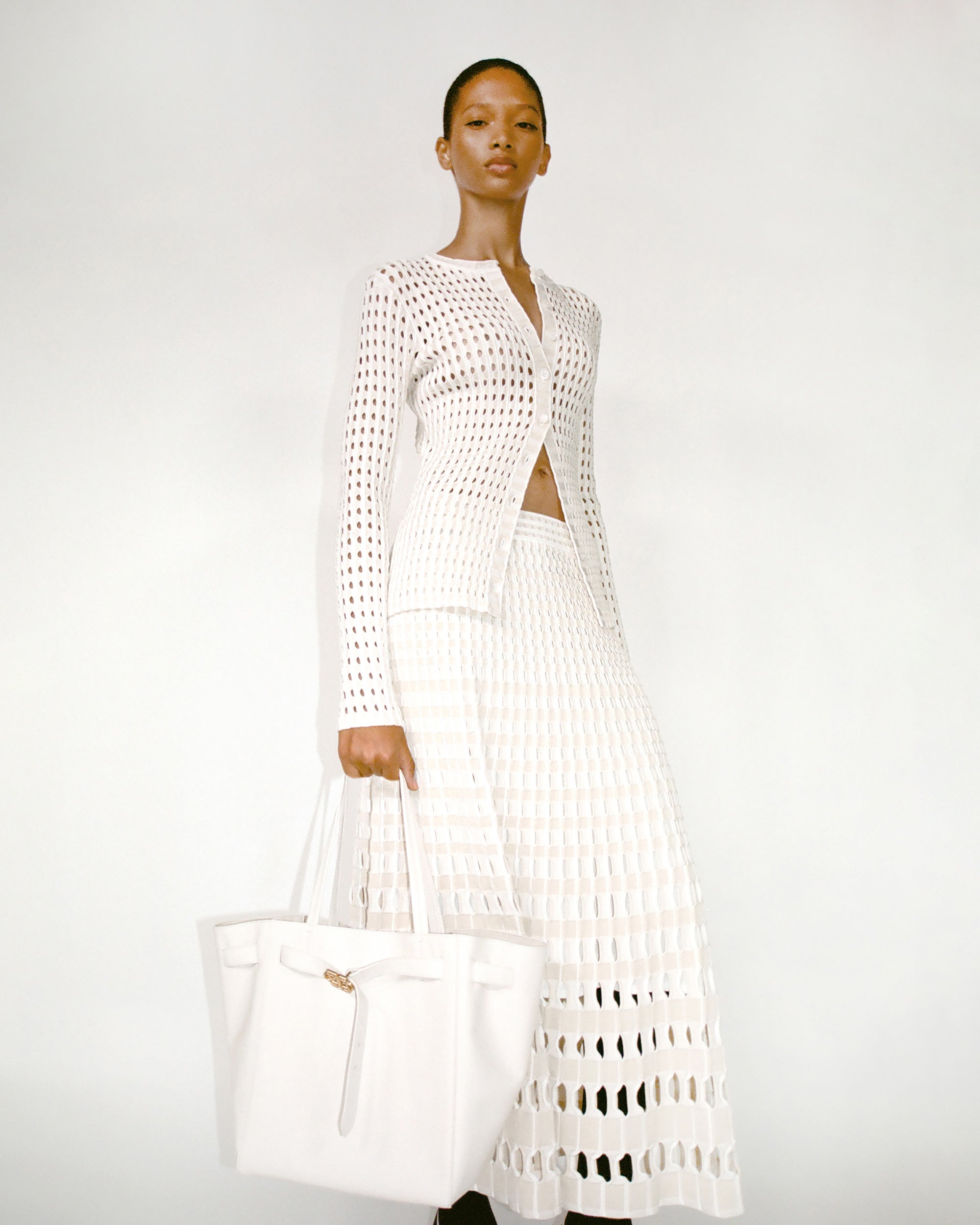 Larken Gingham Laser-Cut Midi Skirt