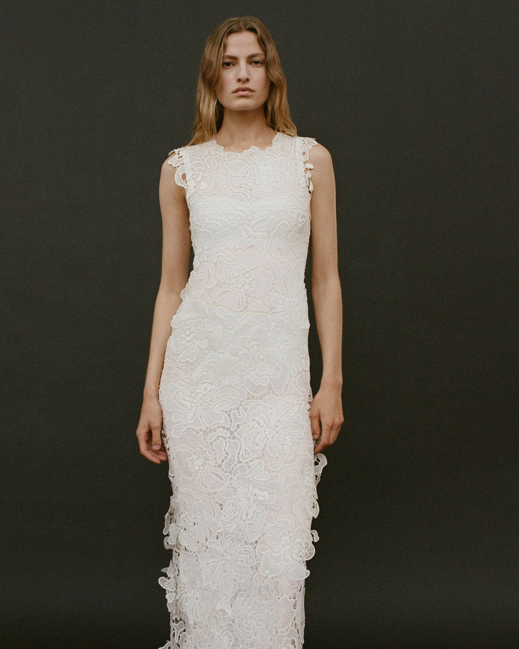 Dahlia Floral Lace Sleeveless Midi Dress
