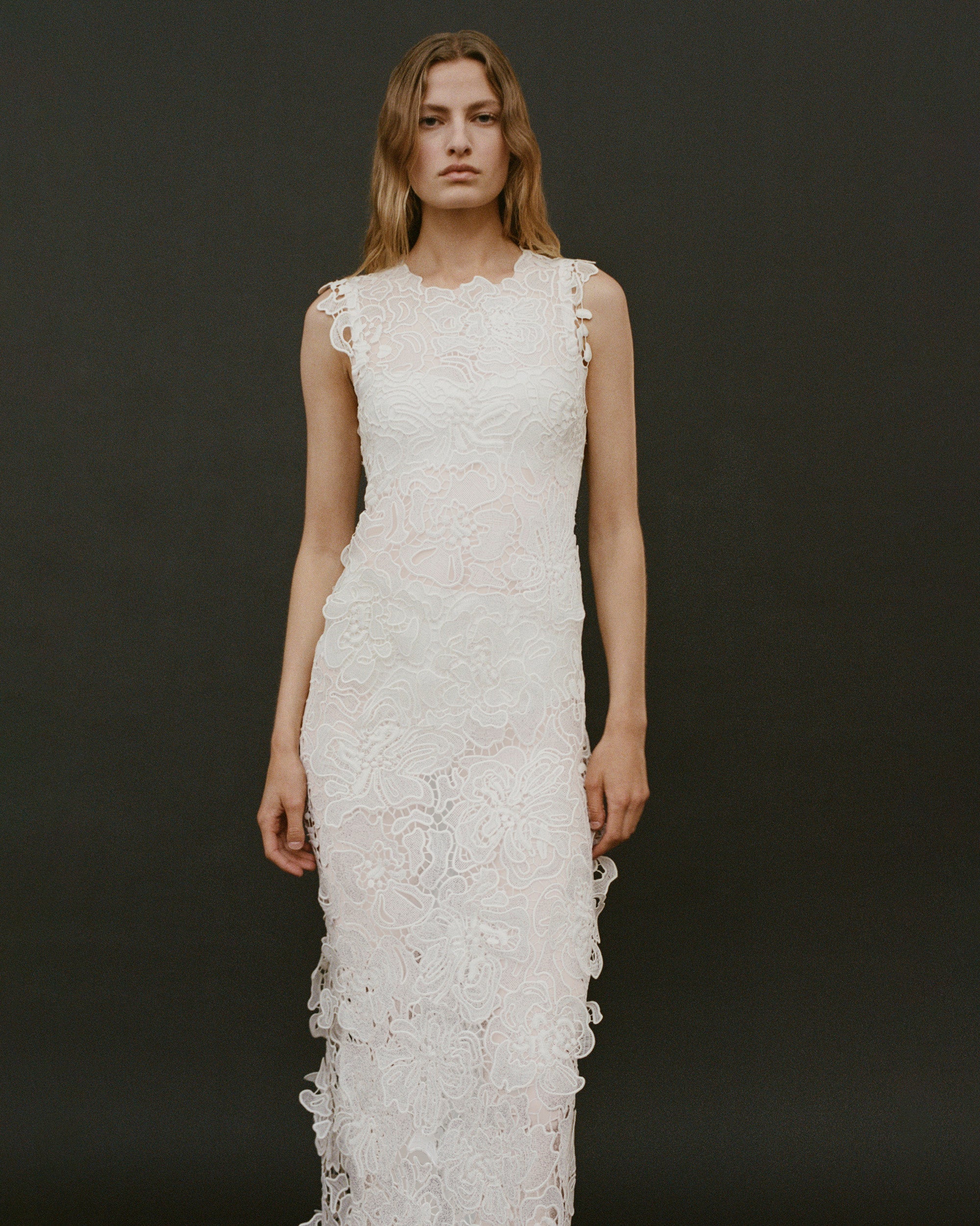 Dahlia Floral Lace Sleeveless Midi Dress