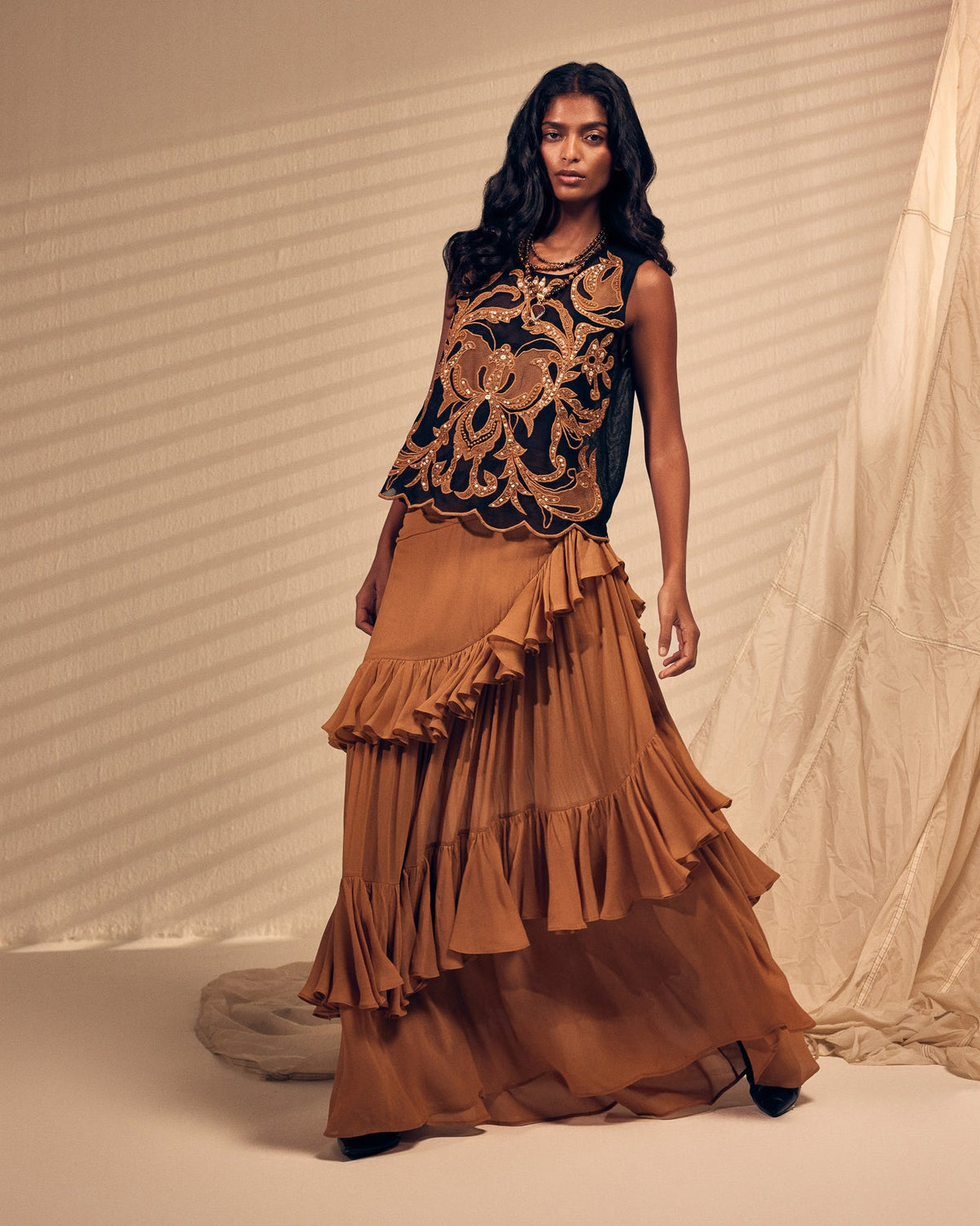 Indra Embroidered Sequin Mesh Top