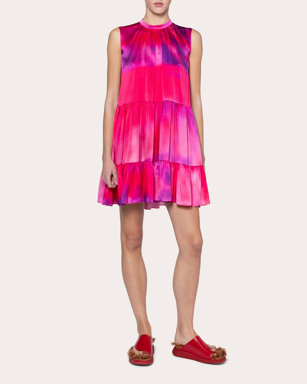 Phinia Printed Silk Satin Tiered Mini Dress