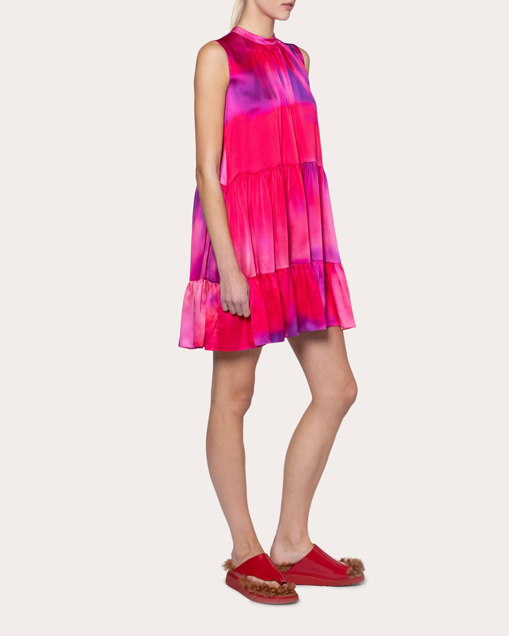 Phinia Printed Silk Satin Tiered Mini Dress