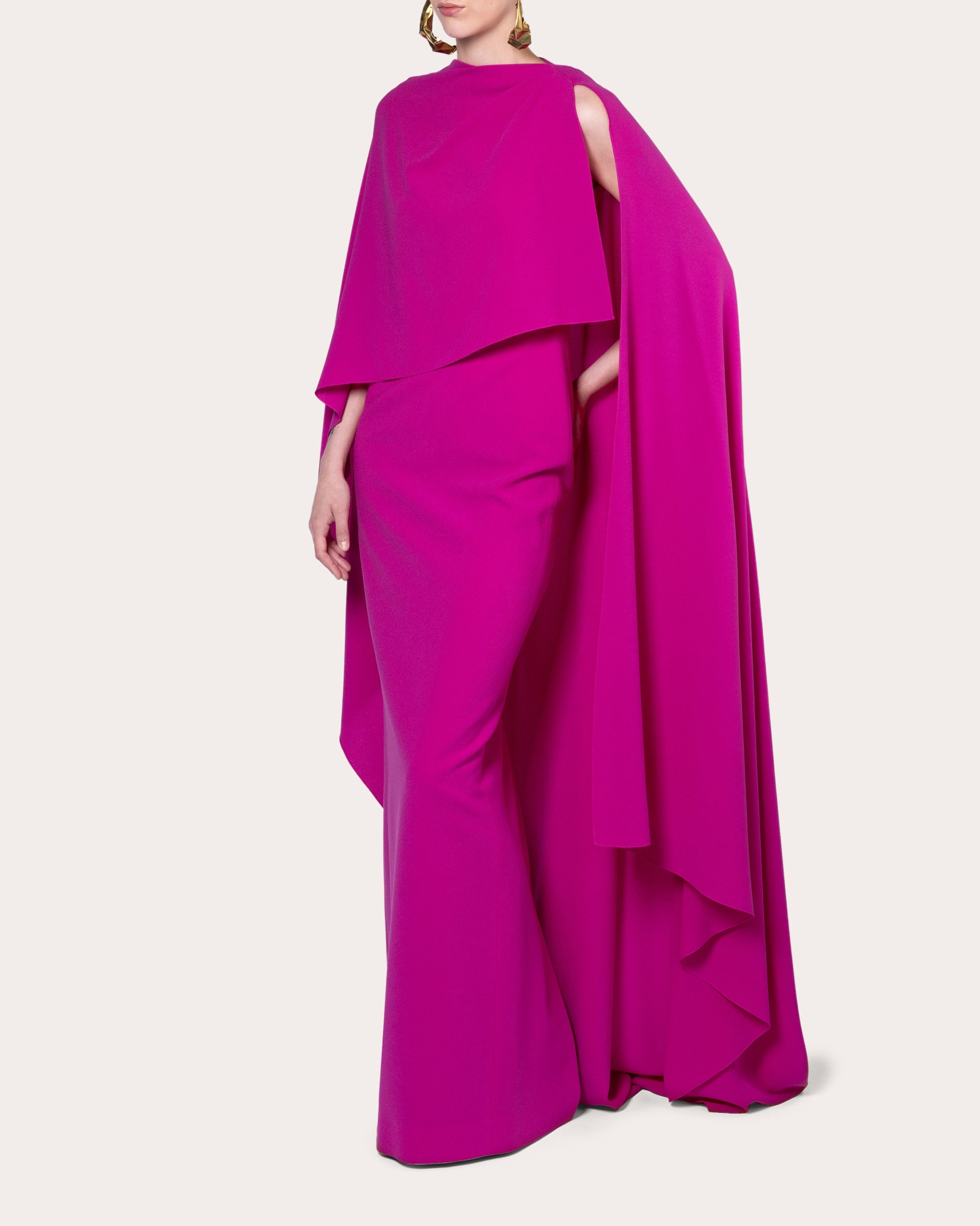 Demetria Crepe Draped Cape Gown