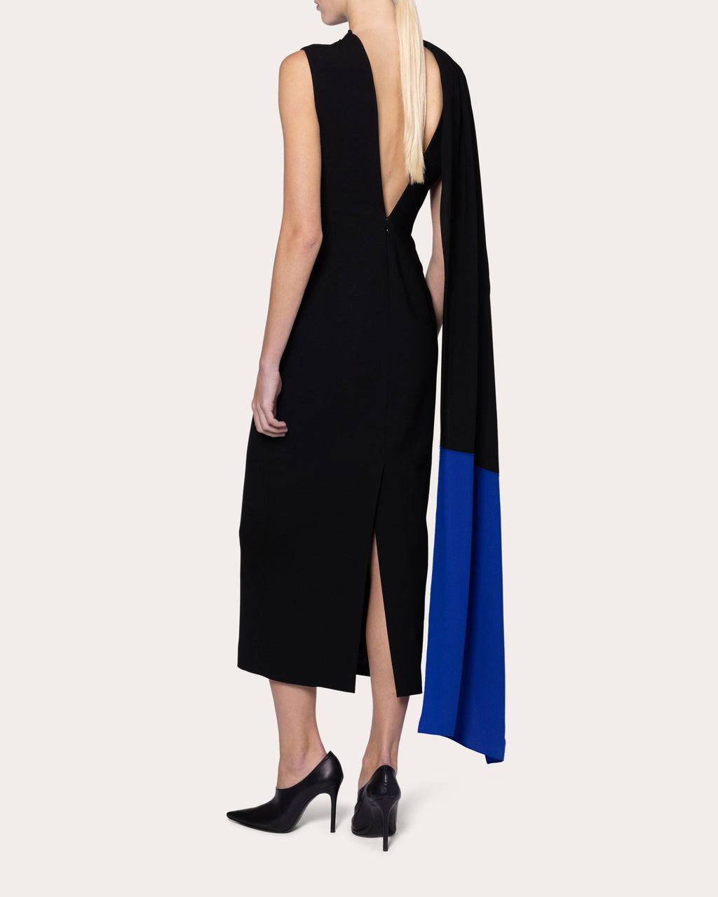 Edith Asymmetric Cape Effect Crepe Midi Dress
