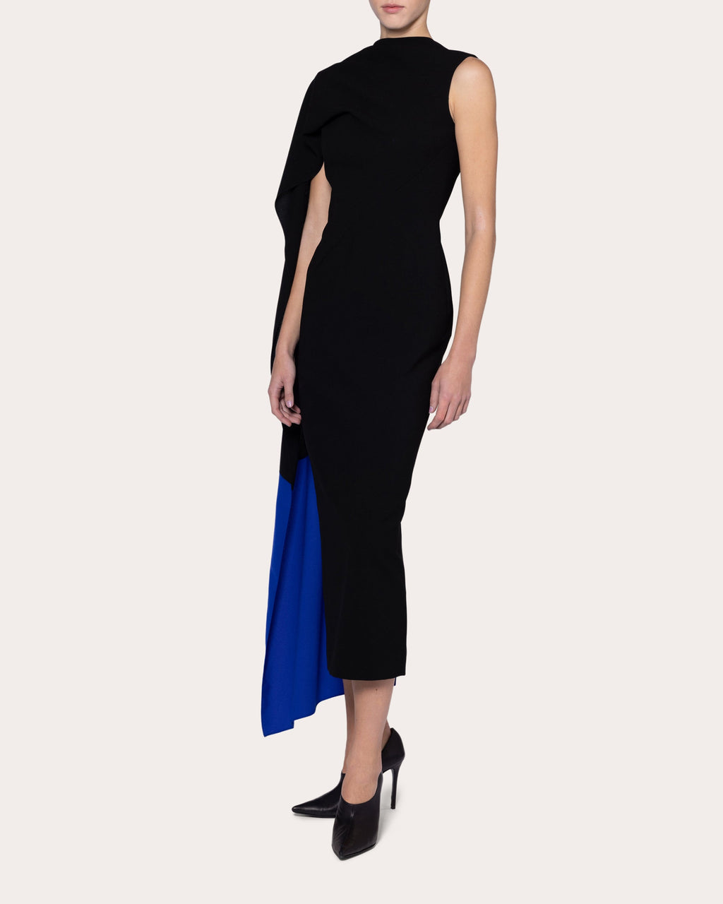 Edith Asymmetric Cape Effect Crepe Midi Dress