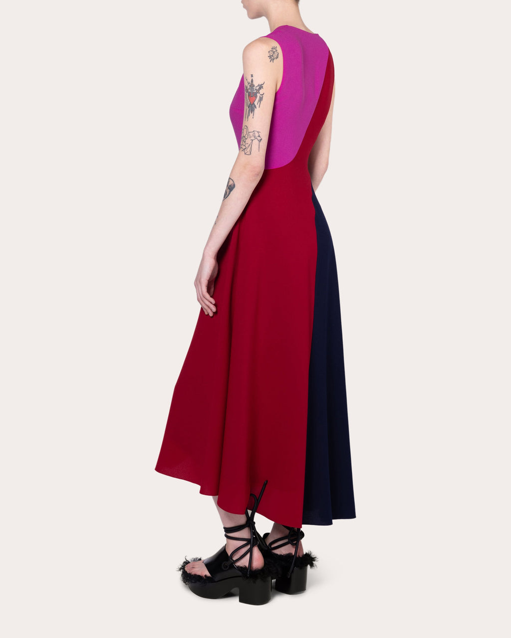 Miral Color Block Crepe Asymmetric Midi Dress