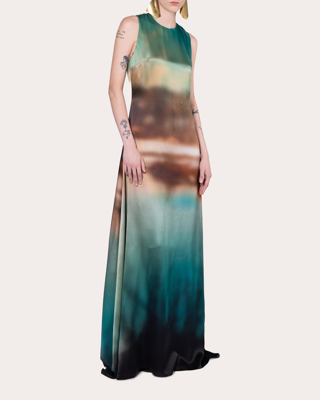 Sylas Abstract Satin Twist-Back Gown
