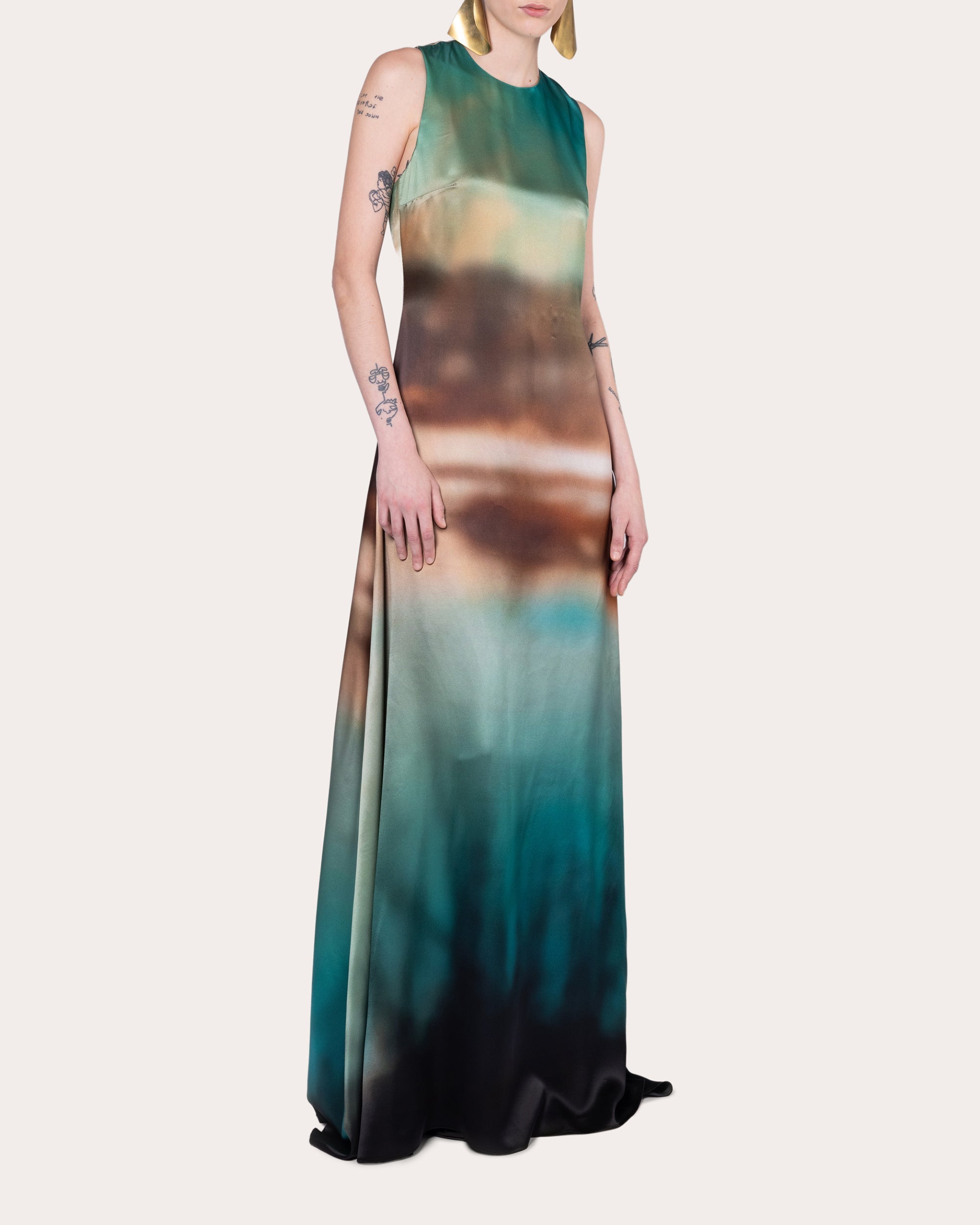 Sylas Abstract Satin Twist-Back Gown
