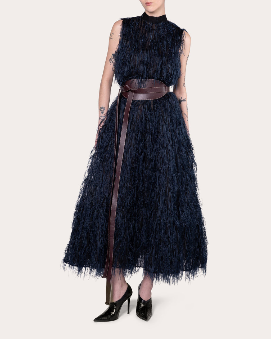 Fida Faux Feather Trimmed Fil-Coupé Midi Dress