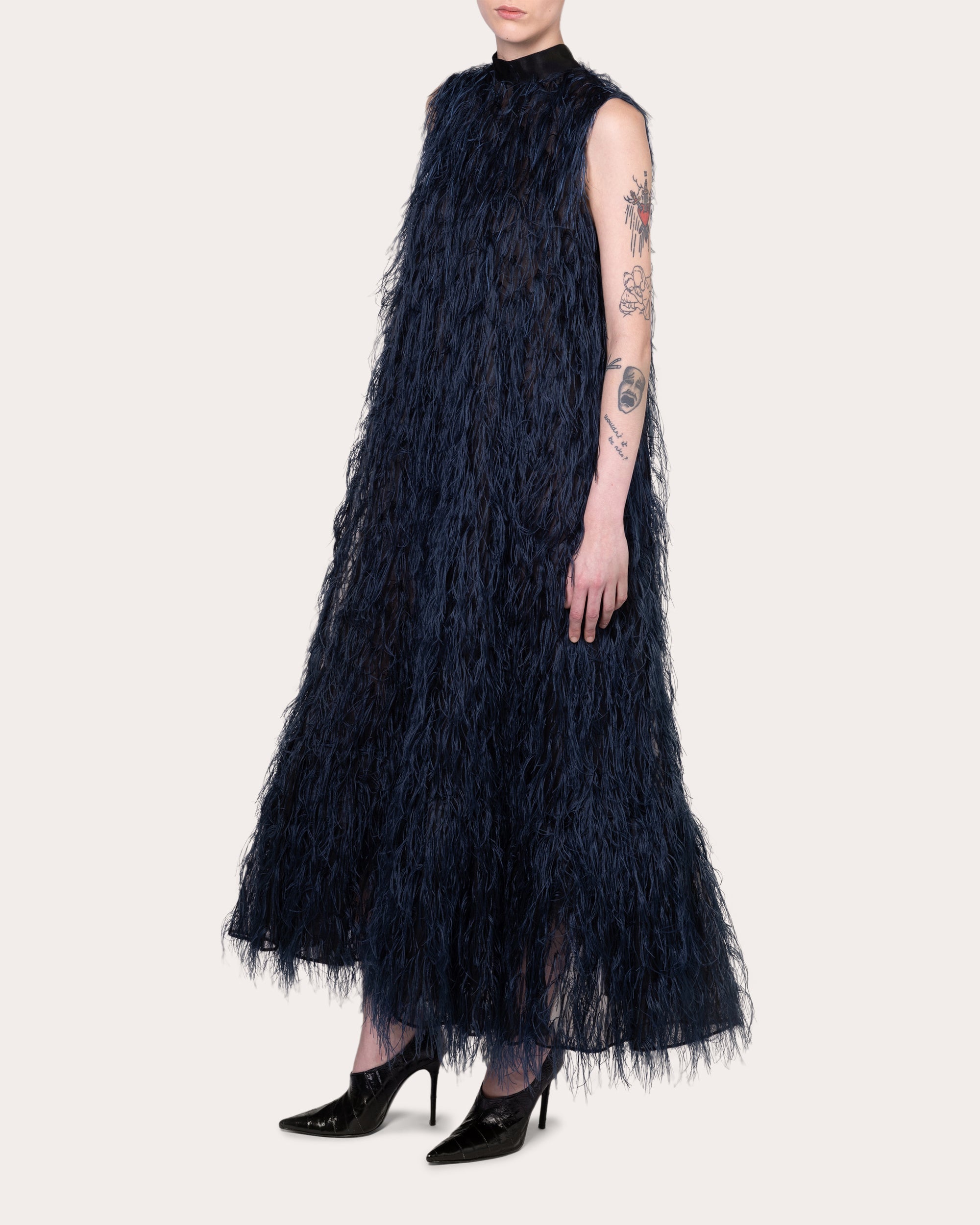 Fida Faux Feather Trimmed Fil-Coupé Midi Dress