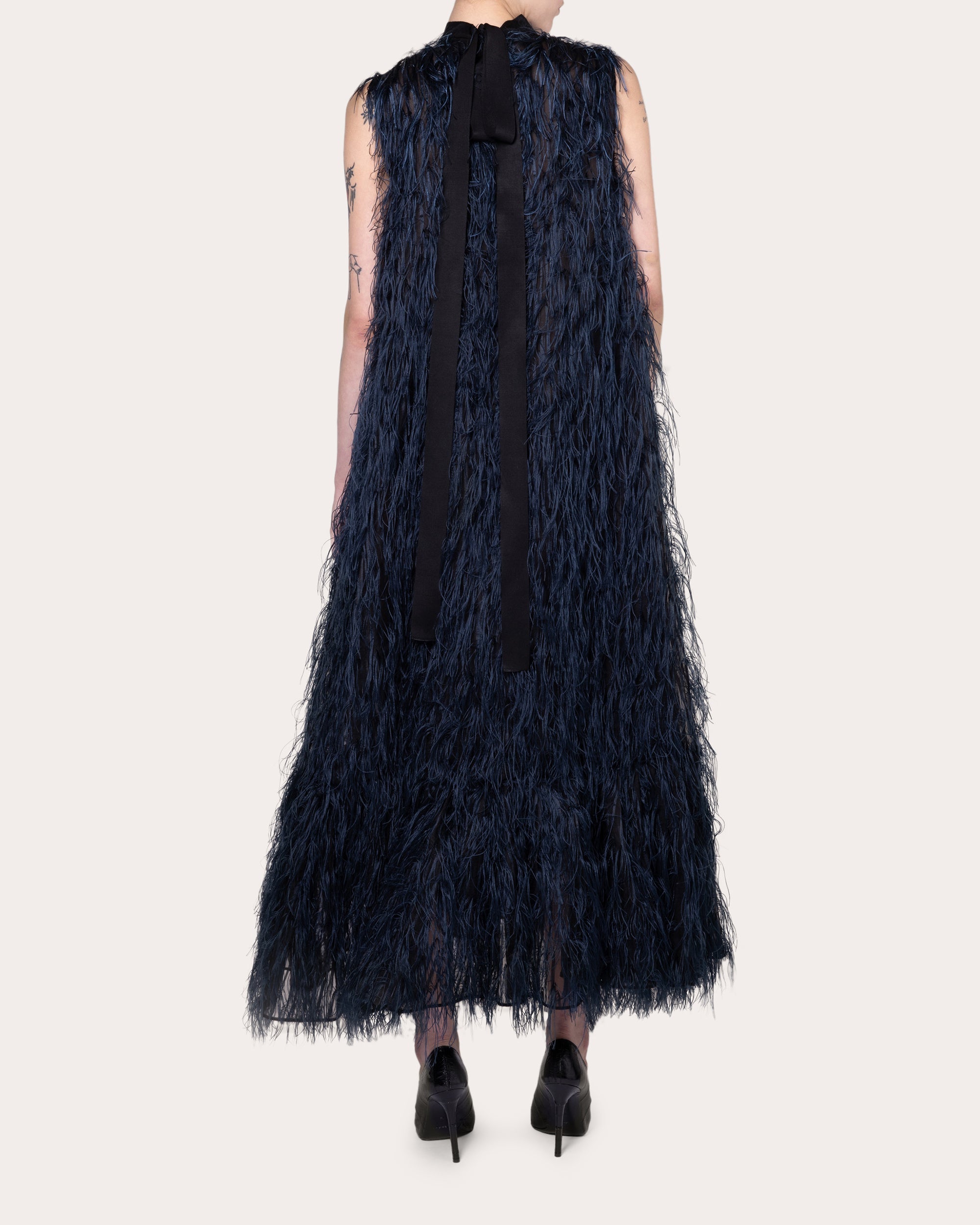 Fida Faux Feather Trimmed Fil-Coupé Midi Dress