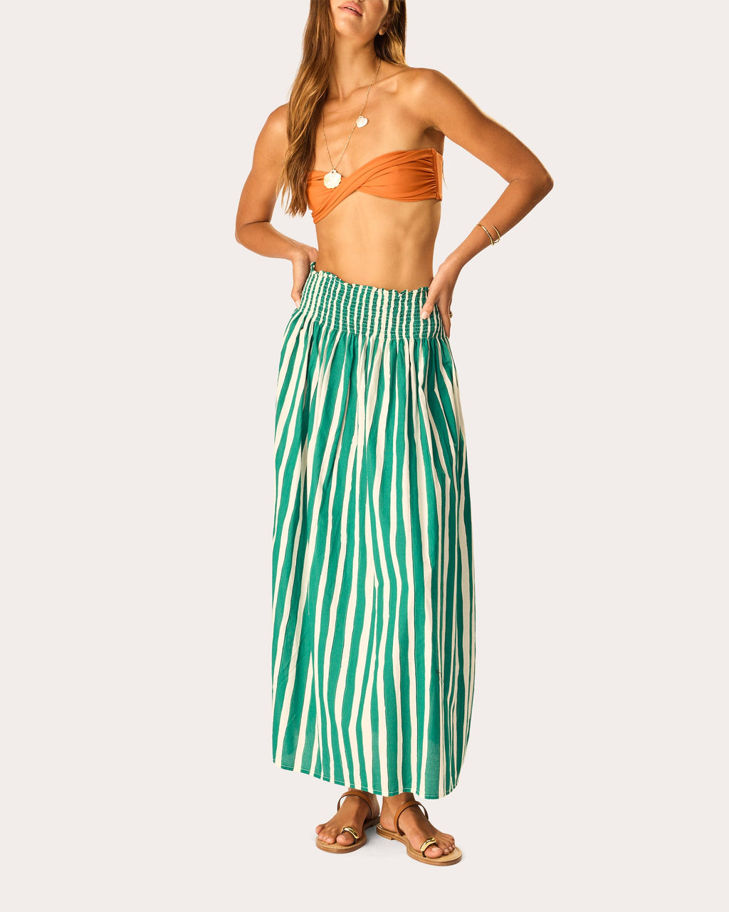 Bella Stripe Cotton Smocked Maxi Skirt
