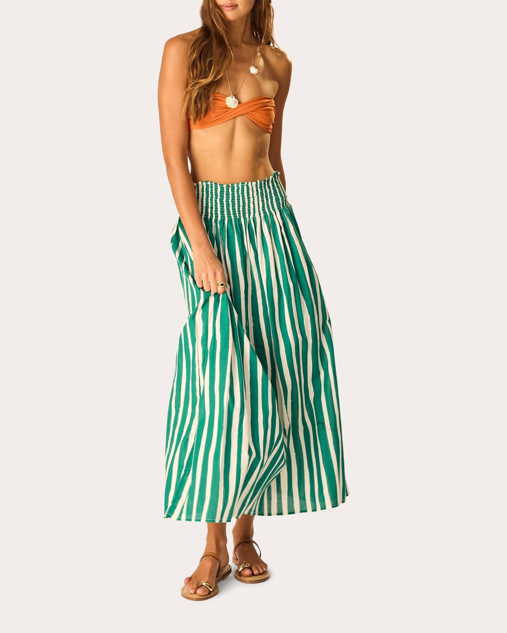 Bella Stripe Cotton Smocked Maxi Skirt
