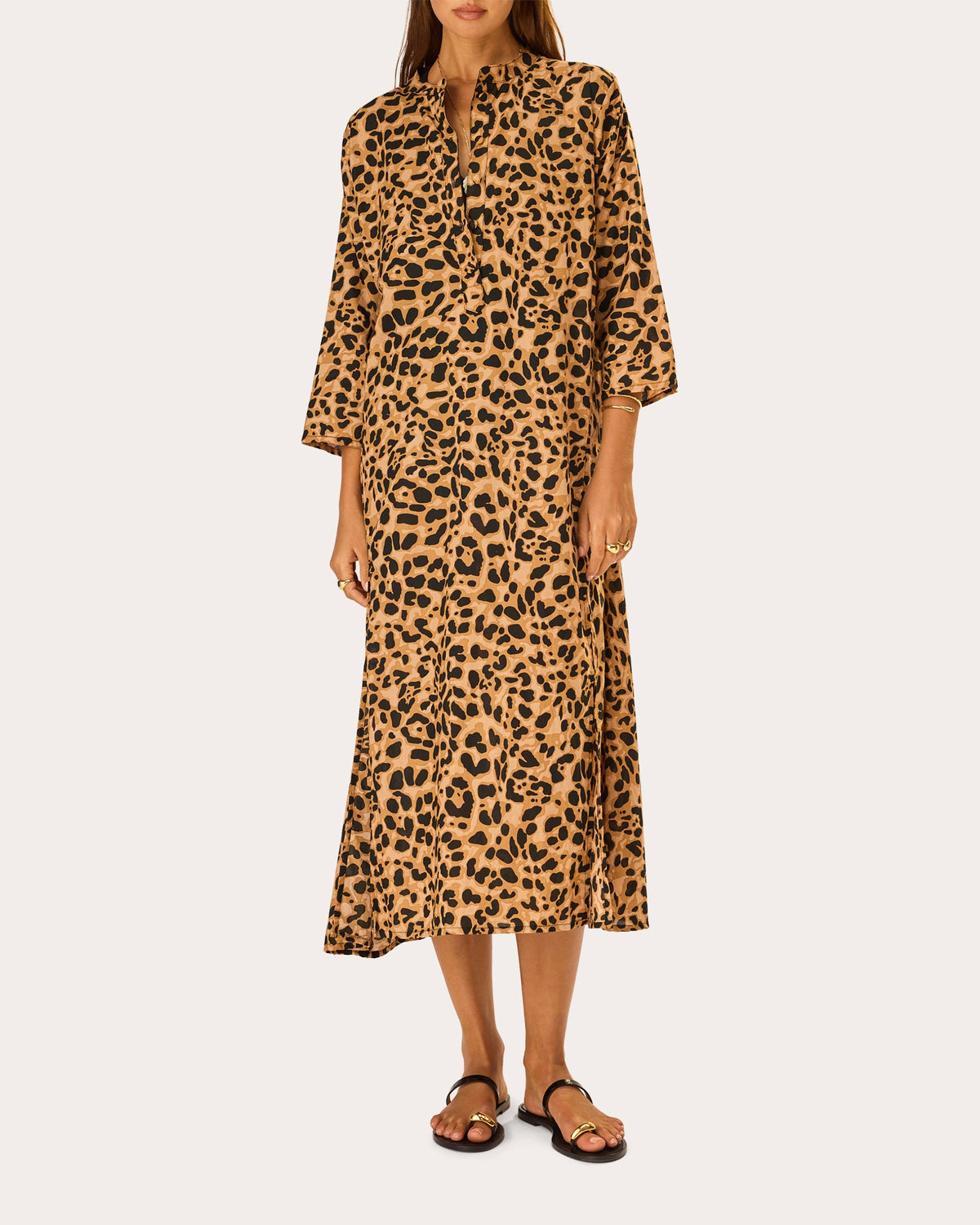 Isobel Leopard Cotton Kaftan Midi Dress