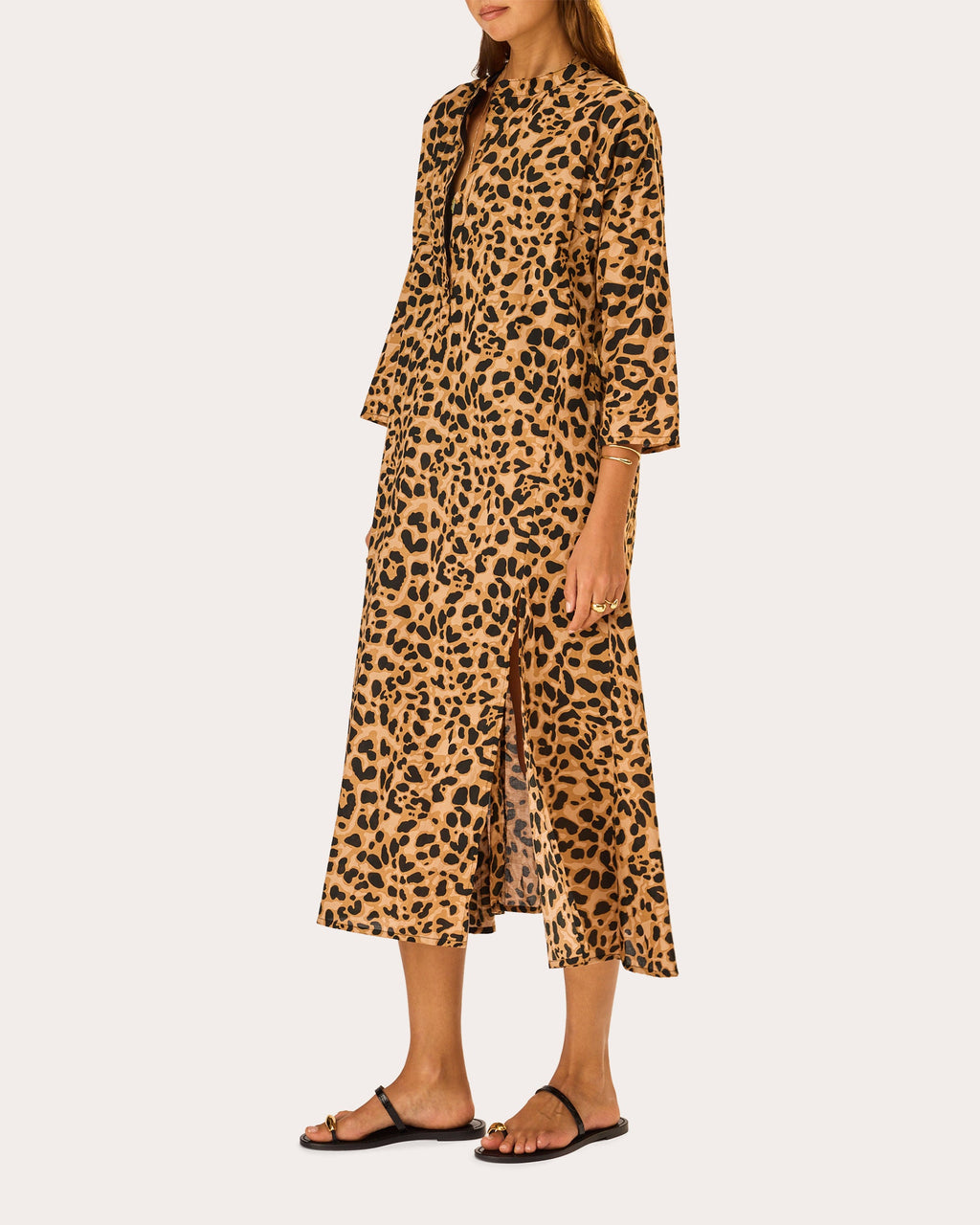 Isobel Leopard Cotton Kaftan Midi Dress