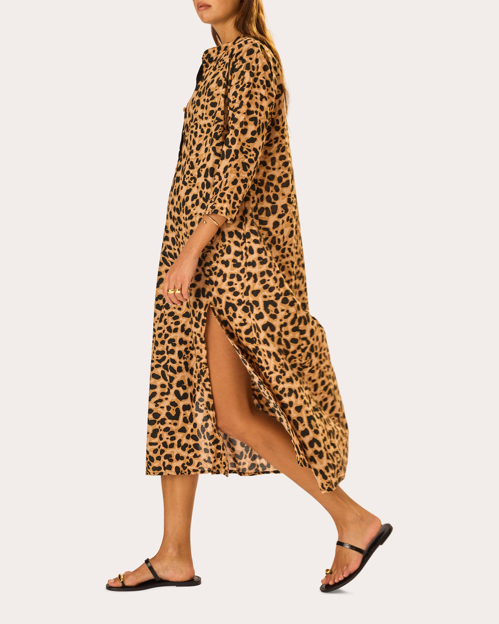 Isobel Leopard Cotton Kaftan Midi Dress
