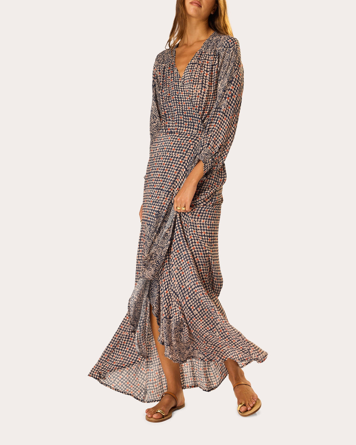 Kate Floral Gathered Wrap Maxi Dress