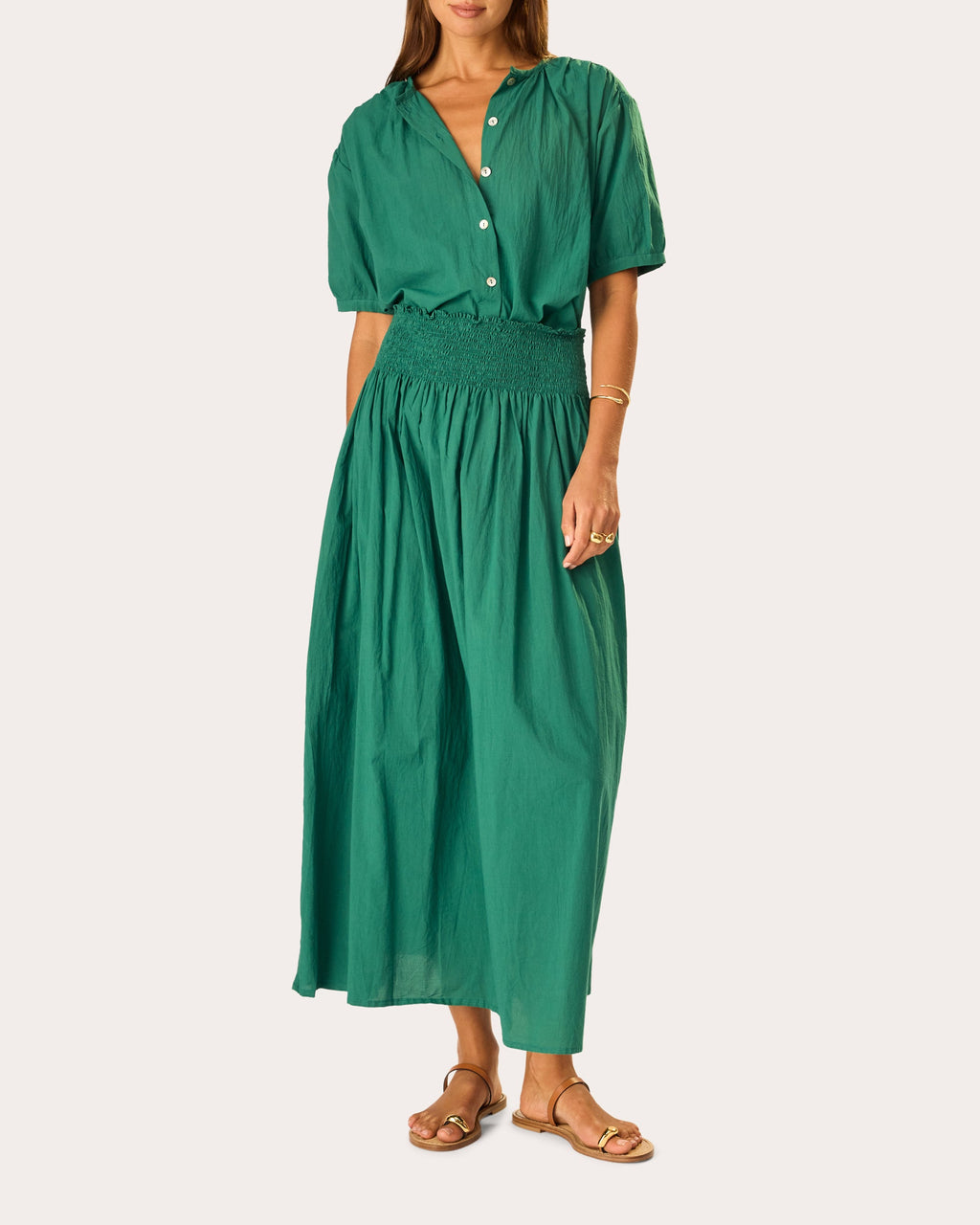 Violet Gathered Cotton Button-Up Top