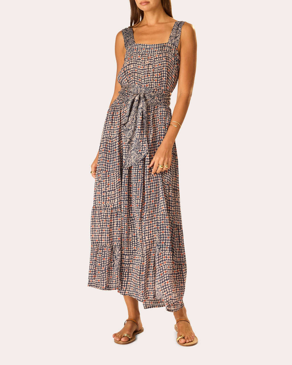 Jasmine Floral Pintucked Tiered Maxi Dress