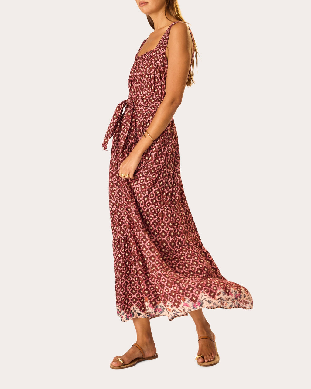Jasmine Mosaic Pintucked Tiered Maxi Dress