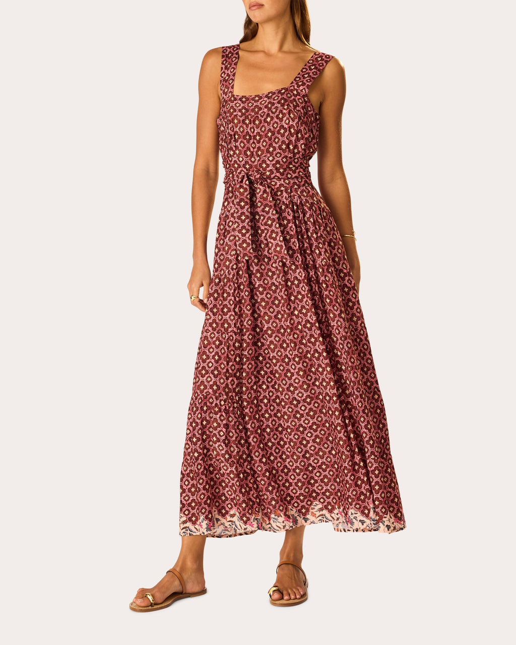 Jasmine Mosaic Pintucked Tiered Maxi Dress