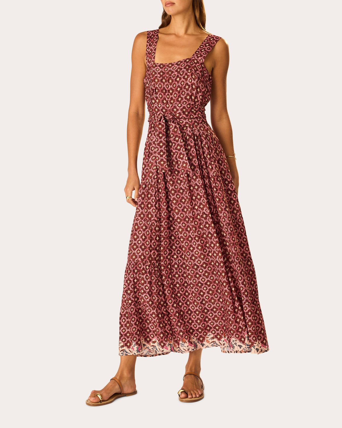 Jasmine Mosaic Pintucked Tiered Maxi Dress