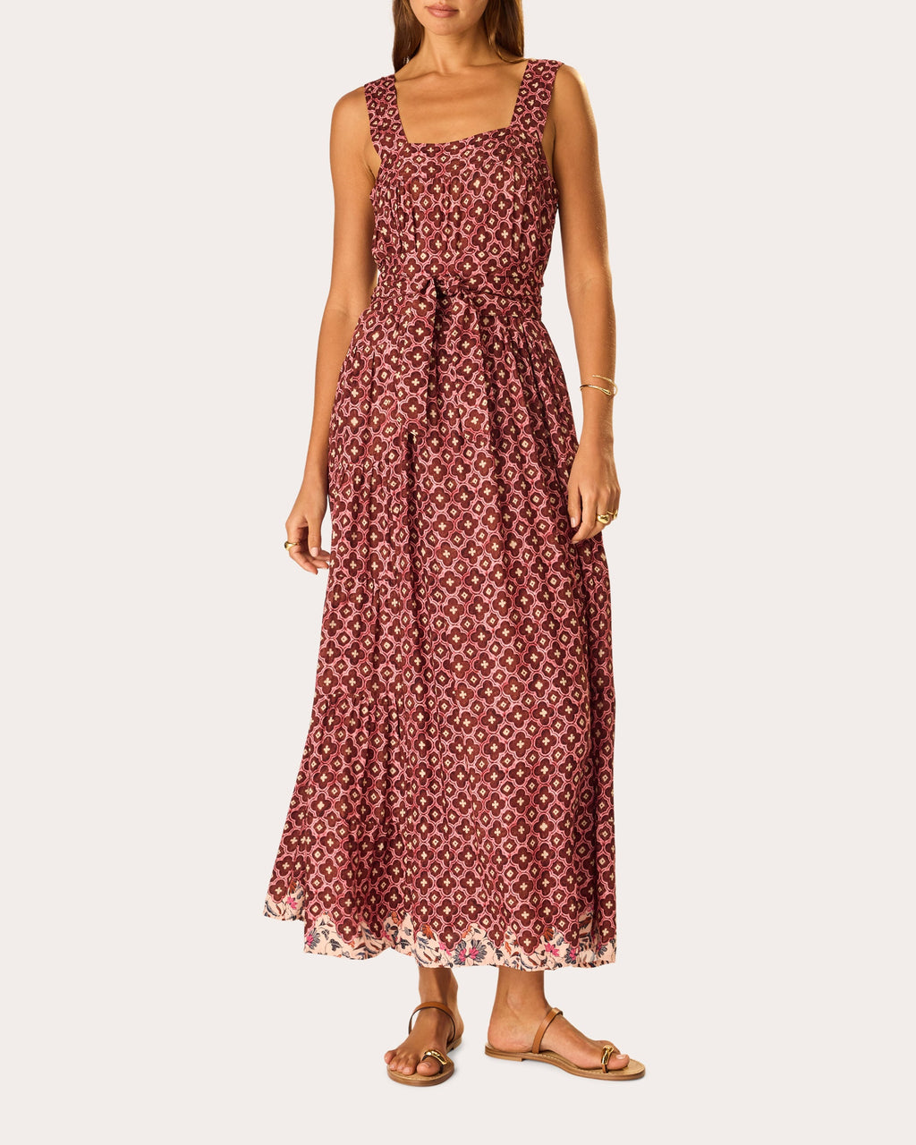 Jasmine Mosaic Pintucked Tiered Maxi Dress