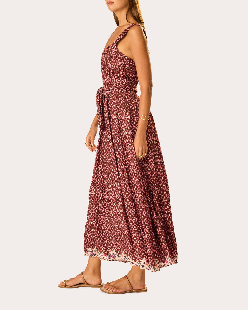 Jasmine Mosaic Pintucked Tiered Maxi Dress