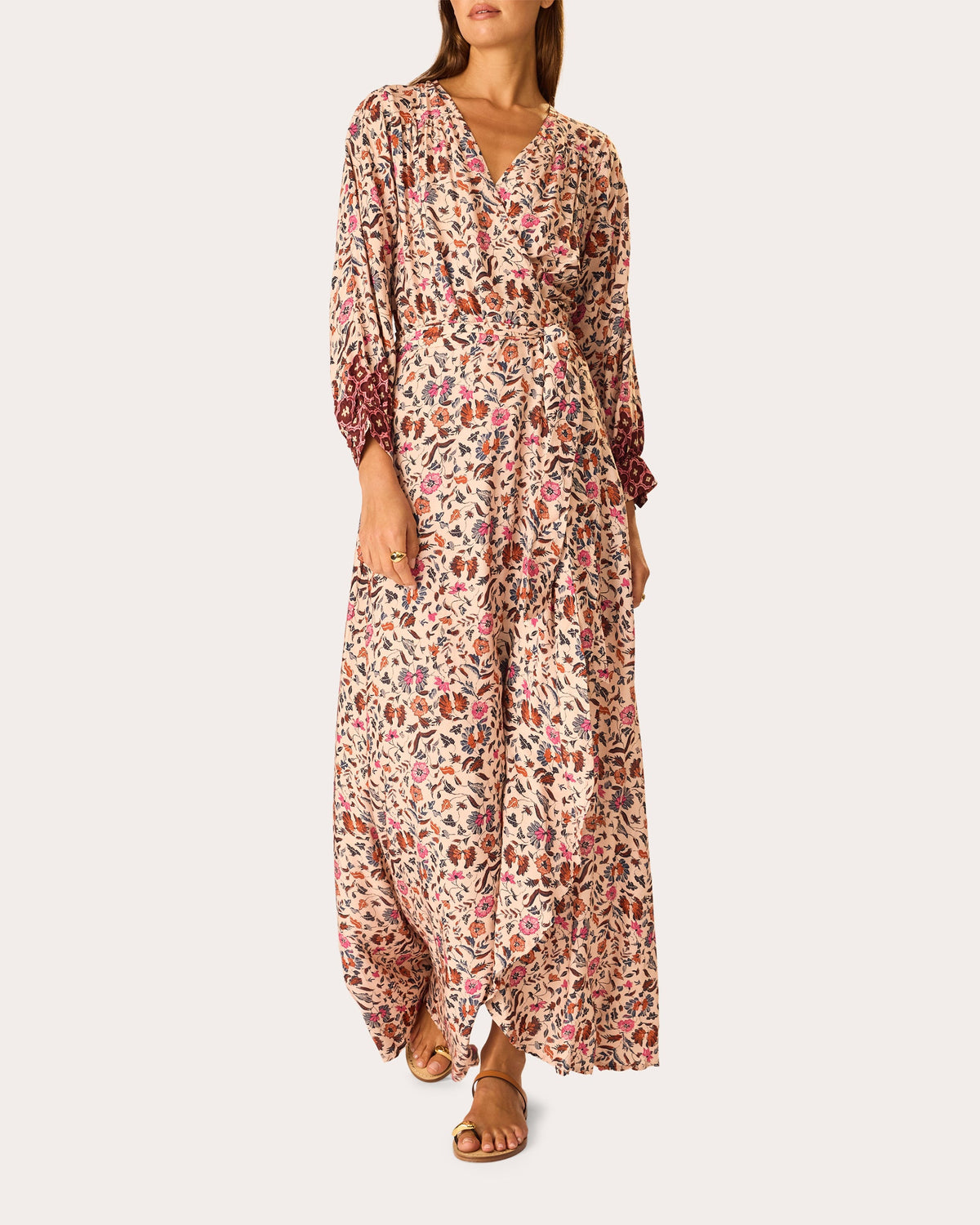 Kate Floral Gathered Wrap Maxi Dress