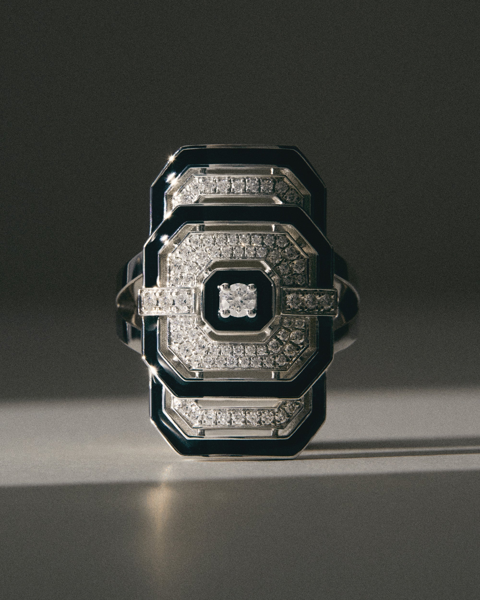 Diamond & Black Enamel My Way Ring