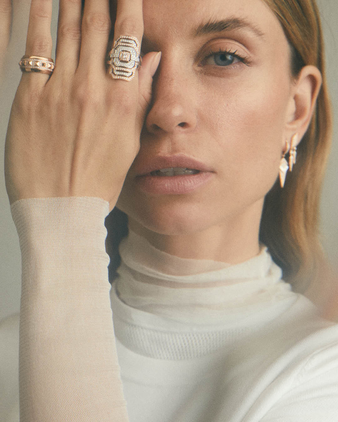 Diamond & 18k Rose Gold Rockaway Spinner Ring