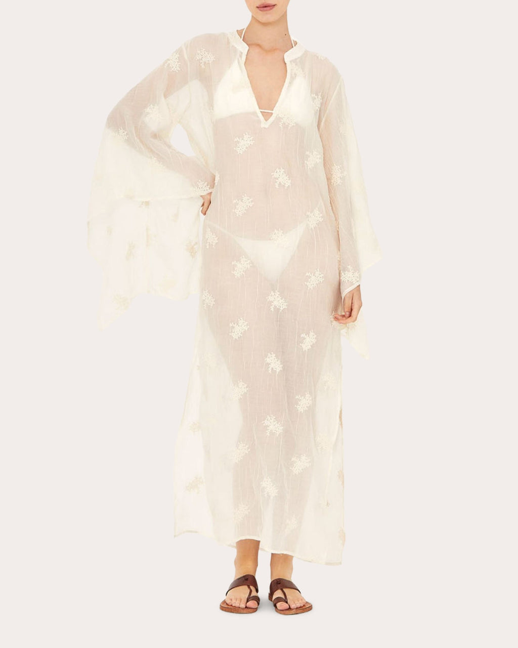 La Perle Sheer Embroidered Maxi Kaftan