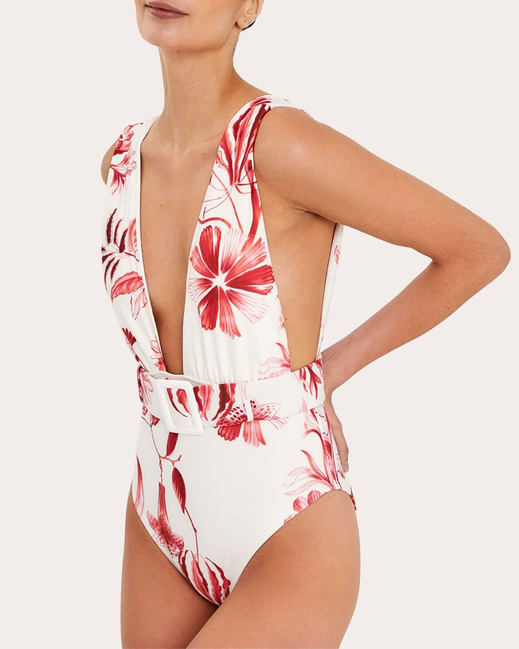 La Vie Rouge Belted Plunge One-Piece