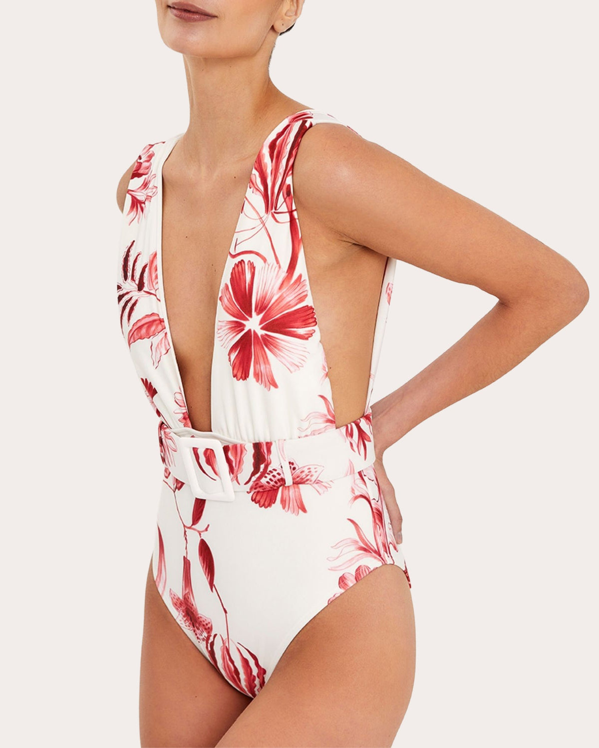 La Vie Rouge Belted Plunge One-Piece