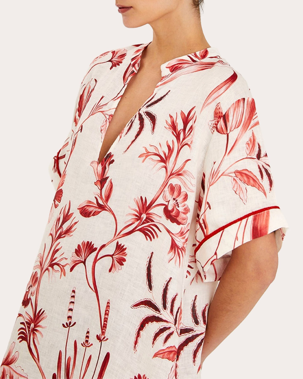 La Vie Rouge Linen V-Neck Tunic Dress