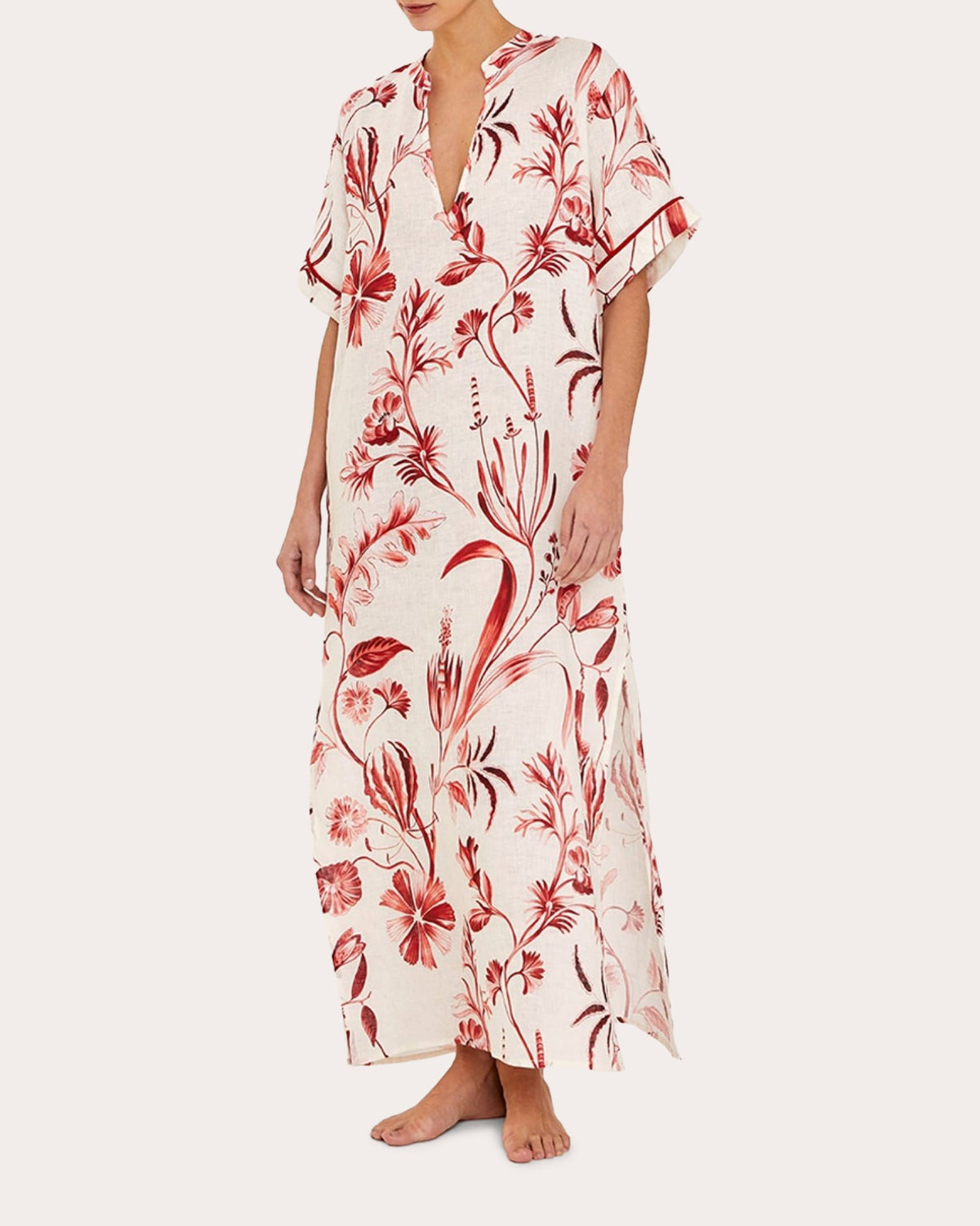 La Vie Rouge Linen V-Neck Tunic Dress