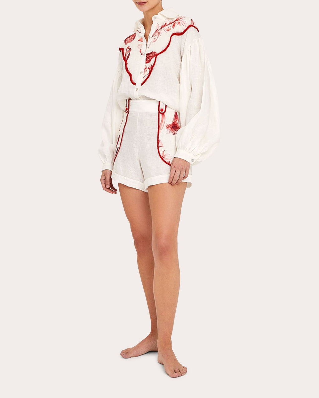 La Vie Rouge Embroidered Linen Shorts